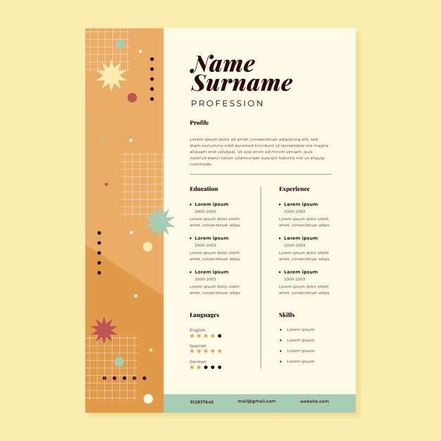 Plantilla de cv retro minimalista de diseño plano