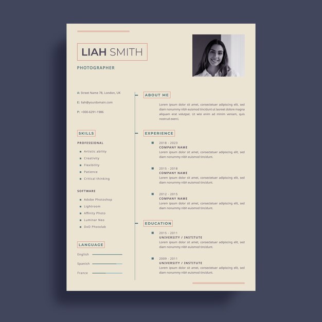 Plantilla de cv retro minimalista de diseño plano