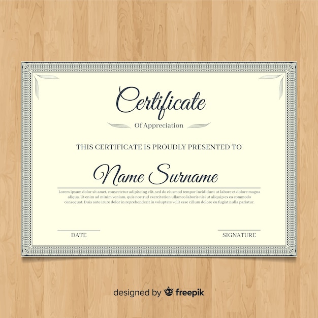 Vector gratuito plantilla decorativa de certificado vintage