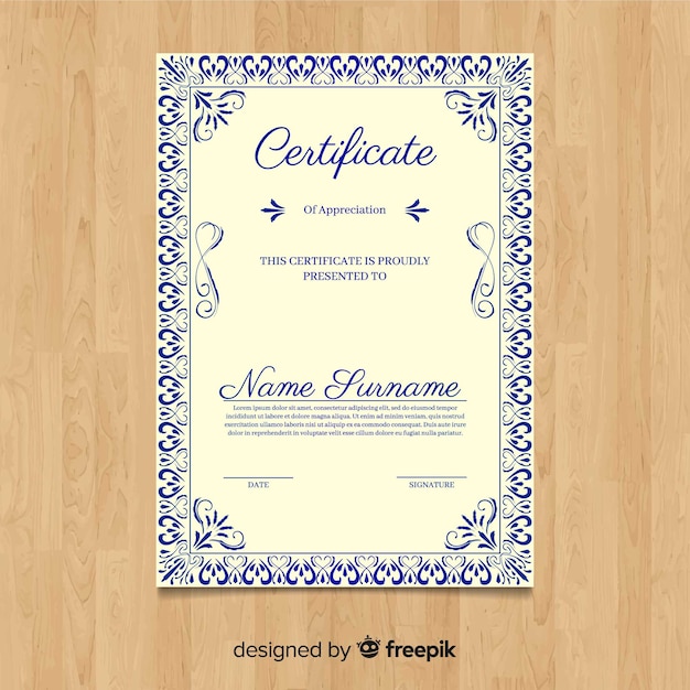 Plantilla decorativa de certificado vintage