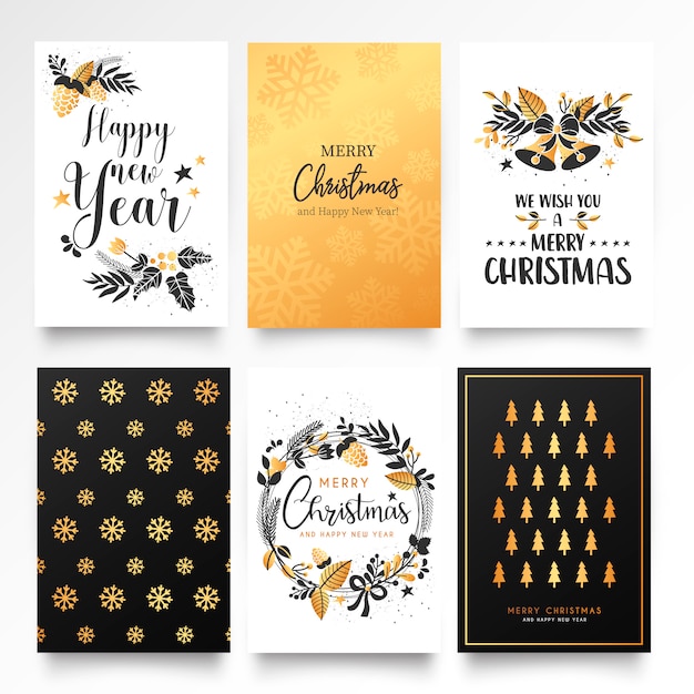 Plantilla decorativa de la tarjeta de Navidad con adornos de oro