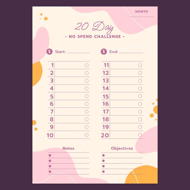 Plantilla de desafío de ahorro de diseño plano