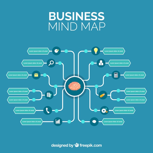 Vector gratuito plantilla de diagrama con cerebro e iconos