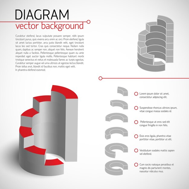 Plantilla de diagrama gris de negocios con campos de texto y descripción de cada pieza seleccionada