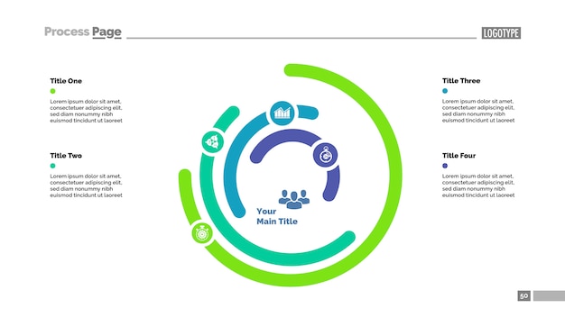 Plantilla de diapositiva circular de cinco capas. Datos comerciales Gráfico, diagrama, comparación