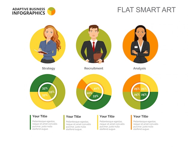 Vector gratuito plantilla de diapositiva three pie charts