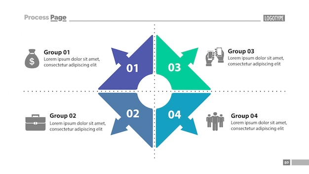 Plantilla de diapositivas de cuatro gráficos de grupo