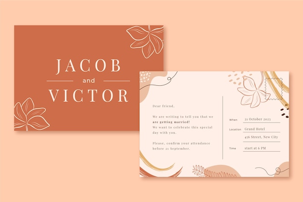 Vector gratuito plantilla dibujada a mano de invitación de boda