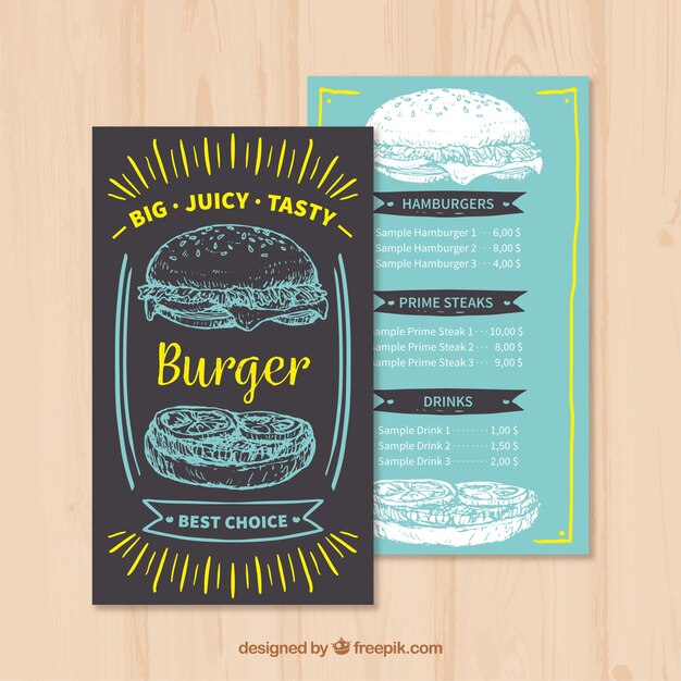 Plantilla dibujada a mano de menú de hamburguesa
