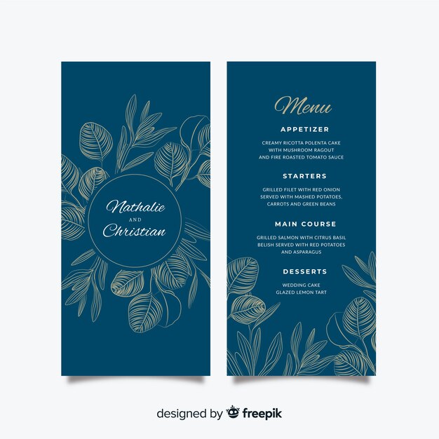 Plantilla dibujada de menú de boda