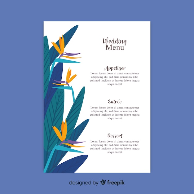 Vector gratuito plantilla dibujada de menú de boda