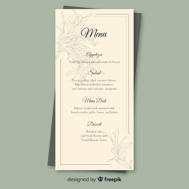 Plantilla dibujada de menú de boda