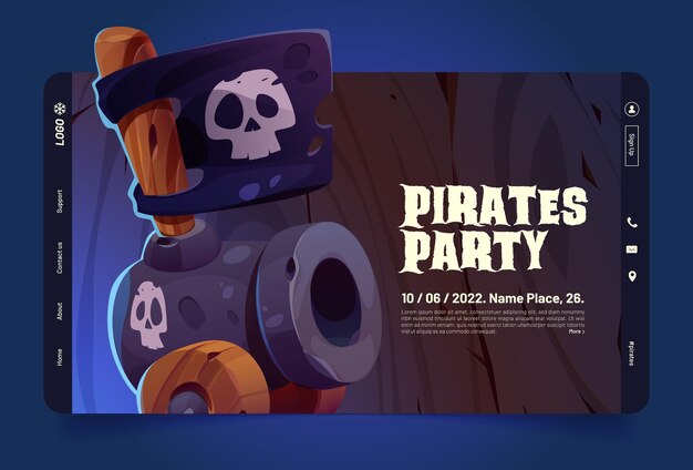 Vector gratuito plantilla de dibujos animados de página de destino de fiesta de piratas