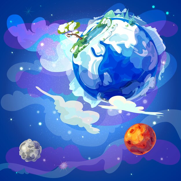 Plantilla de dibujos animados planeta tierra en el espacio