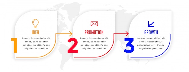 Plantilla direccional de infografía empresarial moderna de tres pasos