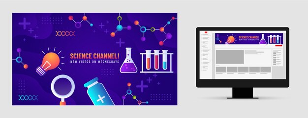 Plantilla de diseño de arte de canal de youtube de ciencia degradada