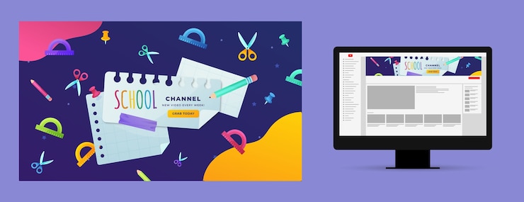 Vector gratuito plantilla de diseño de arte de canal de youtube de regreso a la escuela