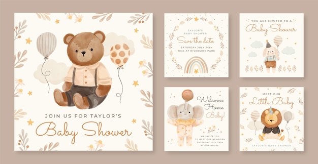 Plantilla de diseño de baby shower en acuarela