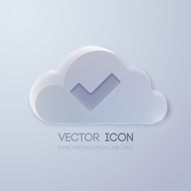 Plantilla de diseño de botón web con nube de cristal y marca de verificación