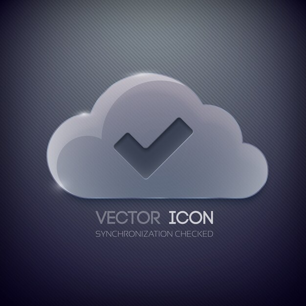 Plantilla de diseño de botón web con nube de cristal y marca de verificación