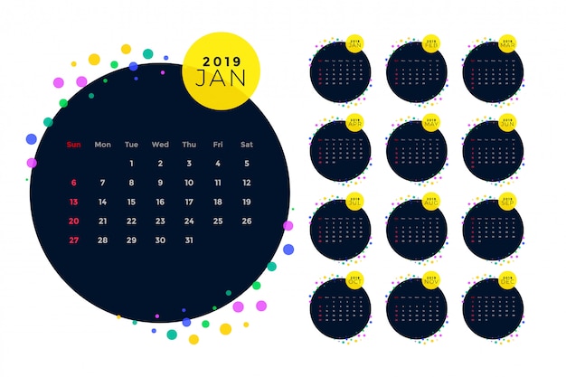 Plantilla de diseño de calendario creativo de año nuevo 2019