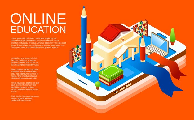 plantilla de diseño de cartel de aplicación móvil educación en línea sobre fondo naranja