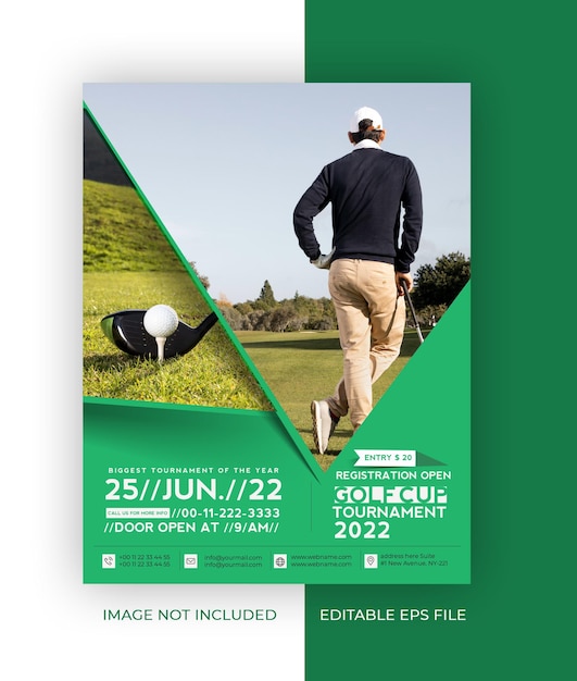 Plantilla de diseño de cartel de folleto de folleto comercial A4 de Golf Club.