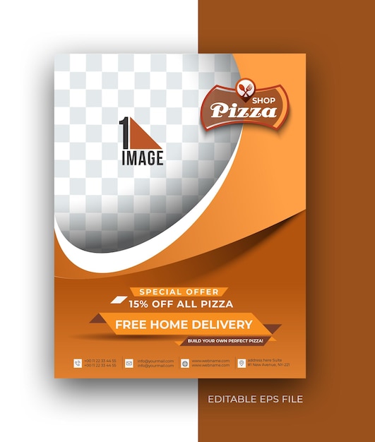 Plantilla de diseño de cartel de folleto de tienda de pizza.