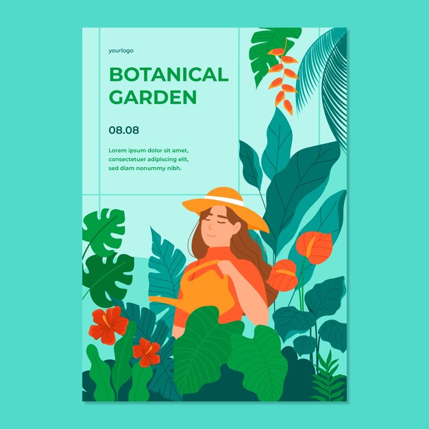 Plantilla de diseño de cartel de jardín botánico