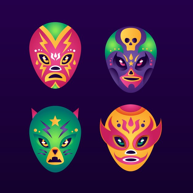 Plantilla de diseño de colección de elementos de luchador mexicano