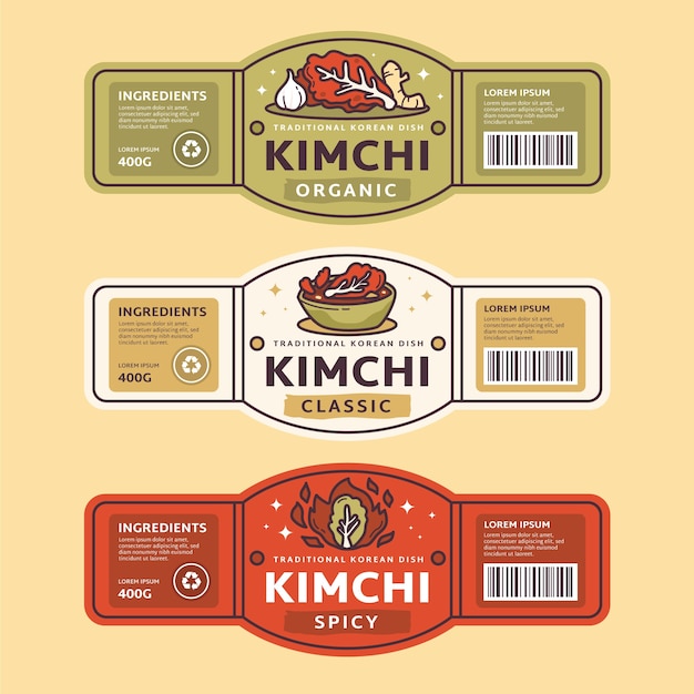 Plantilla de diseño de colección de etiquetas de kimchi