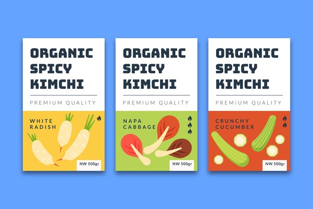 Plantilla de diseño de colección de etiquetas de kimchi