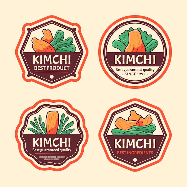 Vector gratuito plantilla de diseño de colección de etiquetas de kimchi