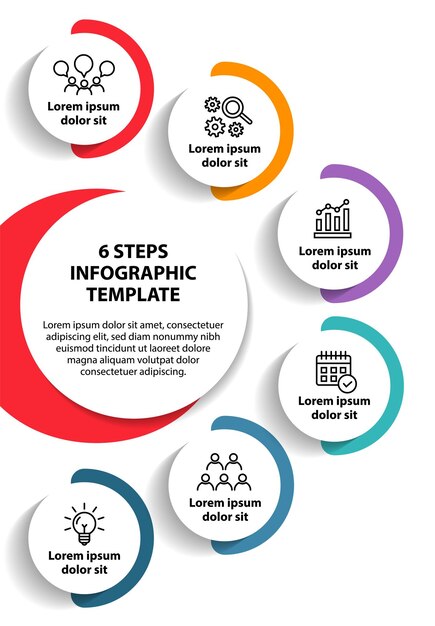 Plantilla de diseño de diagrama de flujo de infografía de 6 pasos