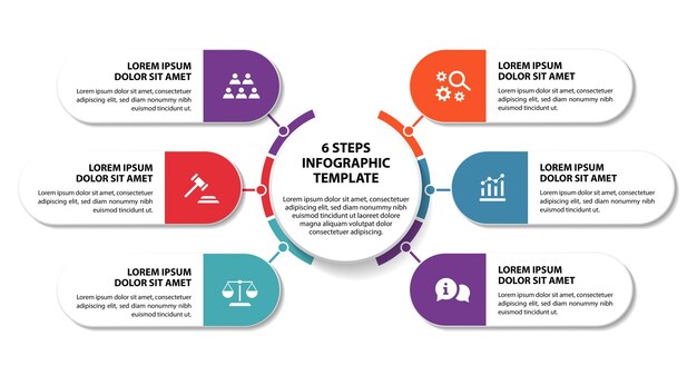 Plantilla de diseño de diagrama de flujo de infografía de 6 pasos