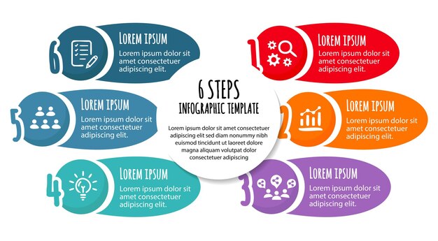 Plantilla de diseño de diagrama de flujo de infografía de 6 pasos