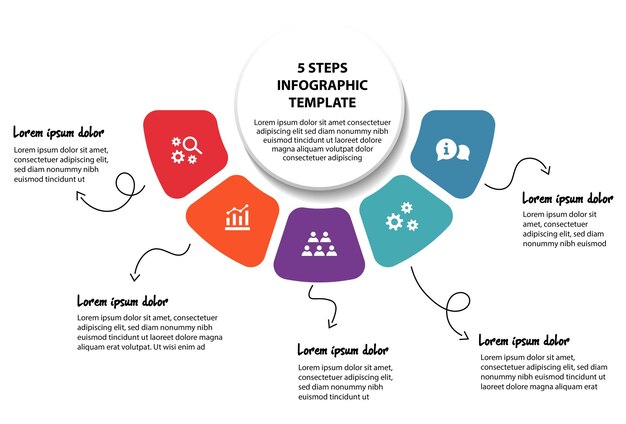 plantilla de diseño de diagrama de flujo infográfico de 5 pasos
