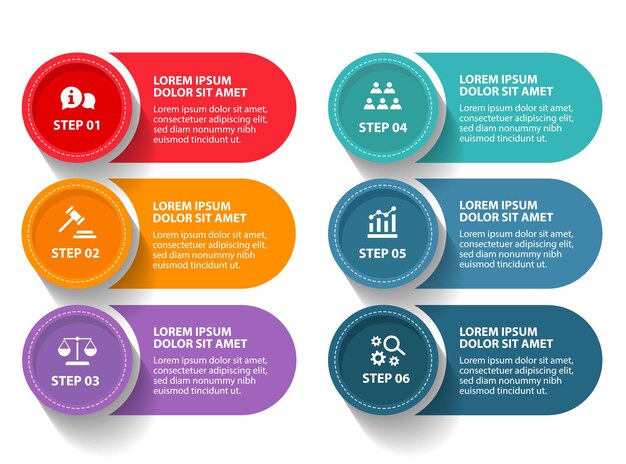 plantilla de diseño de diagrama de flujo infográfico de 6 pasos