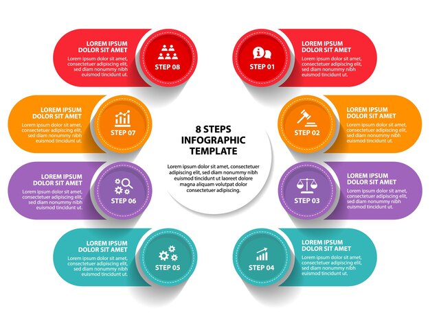 plantilla de diseño de diagrama de flujo infográfico de 8 pasos