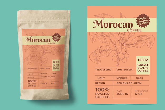 Vector gratuito plantilla de diseño de etiqueta de café dibujada a mano