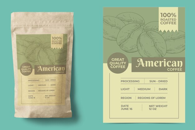 Plantilla de diseño de etiqueta de café dibujada a mano