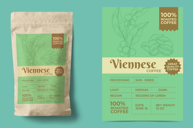 Vector gratuito plantilla de diseño de etiqueta de café dibujada a mano