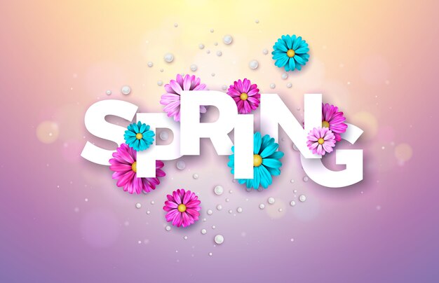 Plantilla de diseño floral con letra de tipografía