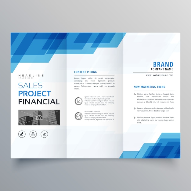 plantilla de diseño de folleto azul tríptico geométrico azul