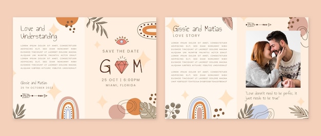 Vector gratuito plantilla de diseño de folleto de boda boho