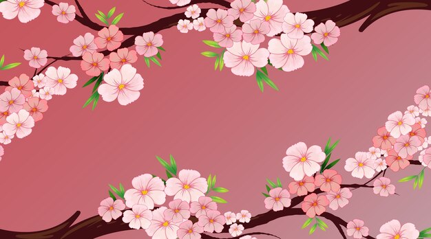 Plantilla de diseño de fondo con flor rosa o sakura en el árbol