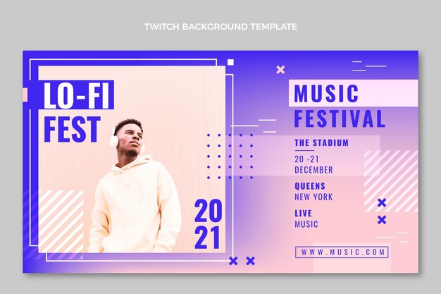 Plantilla de diseño de fondo de twitch de música degradada