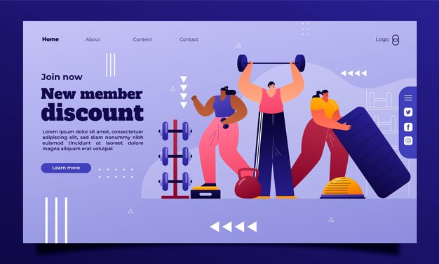 Plantilla de diseño de gimnasio y fitness degradado