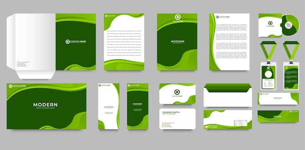 Vector gratuito plantilla de diseño de identidad corporativa verde