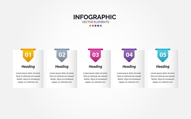Plantilla de diseño infográfico horizontal Concepto creativo con 5 pasos Se puede utilizar para diagrama de diseño de flujo de trabajo banner diseño web Ilustración vectorial